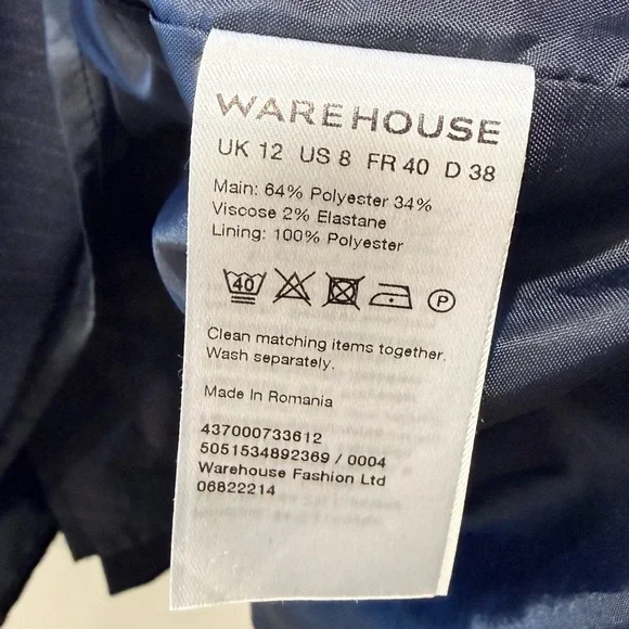 Warehouse Dark Blue Cap Sleeve Mini Dress - Picture 3 of 4